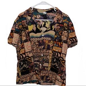 Hippie patchwork short sleeved button up shirt